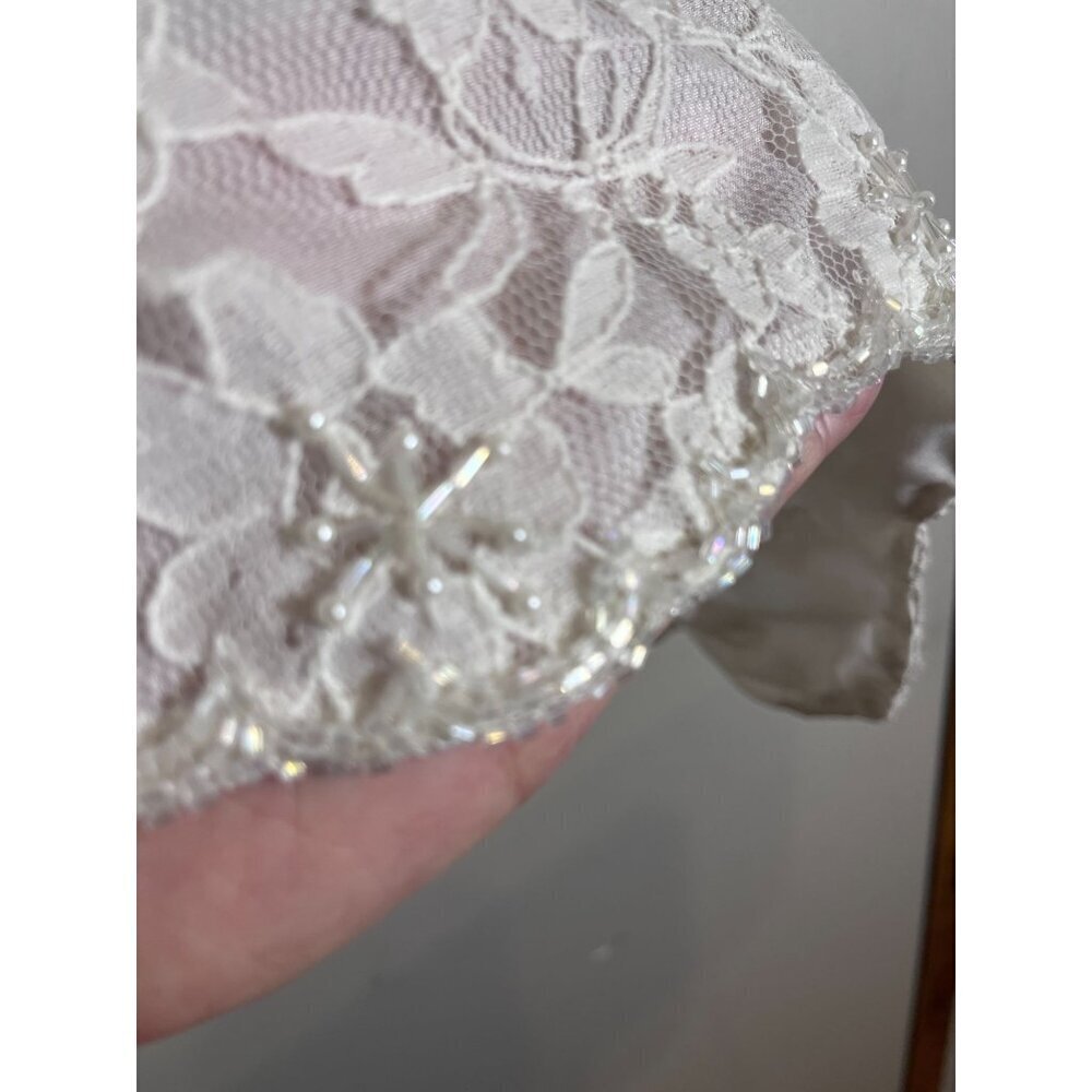 Retro Beaded Floral Top M White Glam Lace Bridal Retro Classic Chic Preppy Boho - Picture 6 of 15